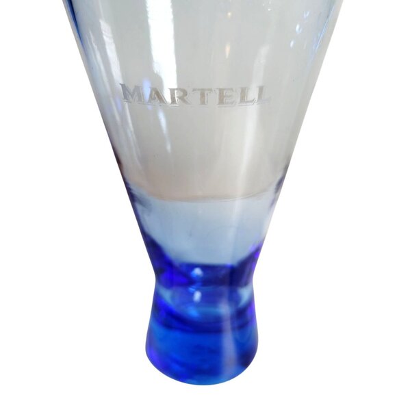 Set Of 4 Martell Cognac Etched Cobalt Blue Cocktail Glasses 9oz Von Pok - Picture 4 of 9